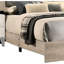 Grand lit transitionnel, finition crème, tête de lit en tissu gris, cadre en bois gris et bois d'hévéa-1508302276