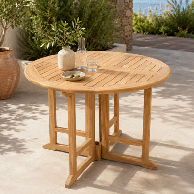 Table de salle à manger d'extérieur ronde et pliable en teck de 99 cm