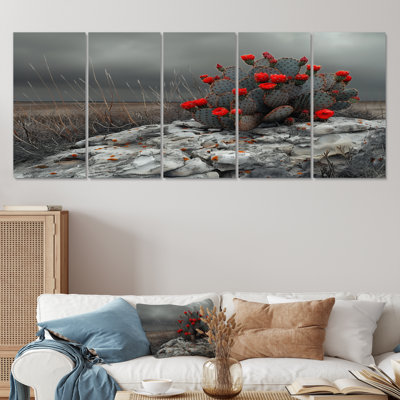 «Red Cactus Desert Drama» - Ensemble de décoration murale cactus floral