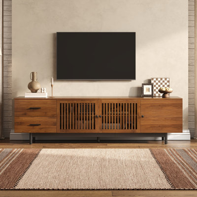 78" TV Stand for TVs Up to 85" with Two Drawers and Adjustable Shelves TV Stand for Bedroom, Slatted Doors