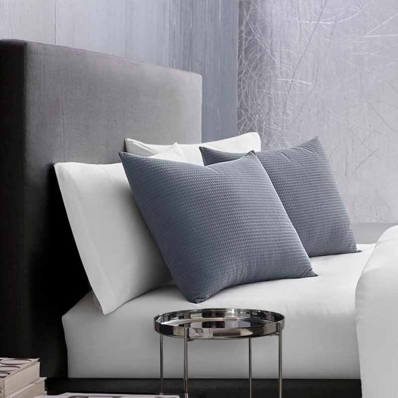 Vera Wang Waffle Pique Cotton Duvet Cover Set, Queen Duvet Cover + 2 Queen Shams, Midnight Blue