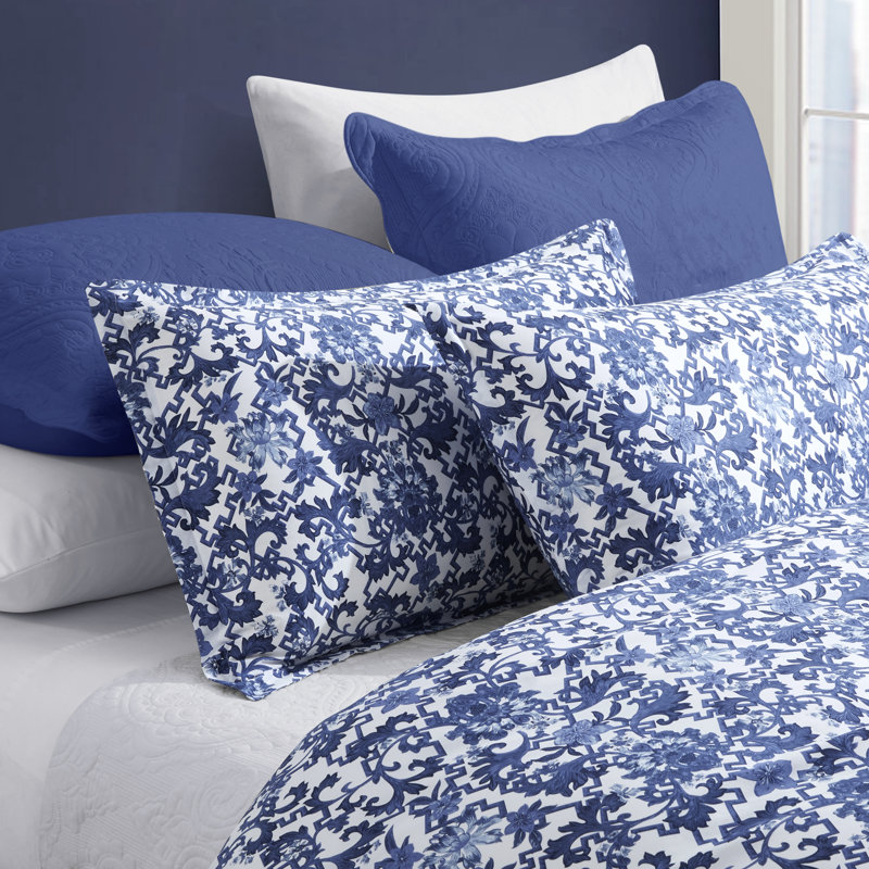 Egyptian-Quality Cotton Sateen Floral Duvet Cover, Twin Duvet Cover + 1 Standard Sham