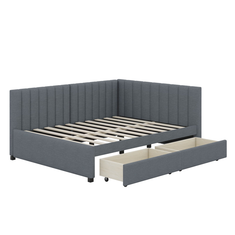 Aynslie Full Size Upholstered Daybed with 2 Storage Drawers Sofa Bed Frame, Gray