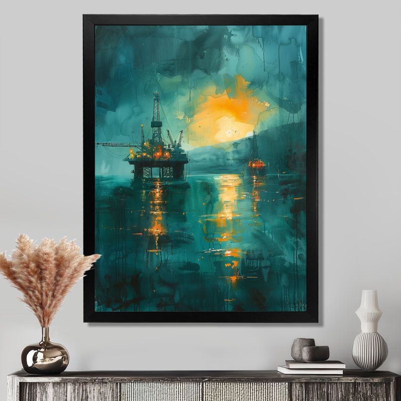 Emerald Oil Offshore Plateforme Horizon - Art mural, Toile encadrée noire simple, H 12 po x l 20 po x P 1 po