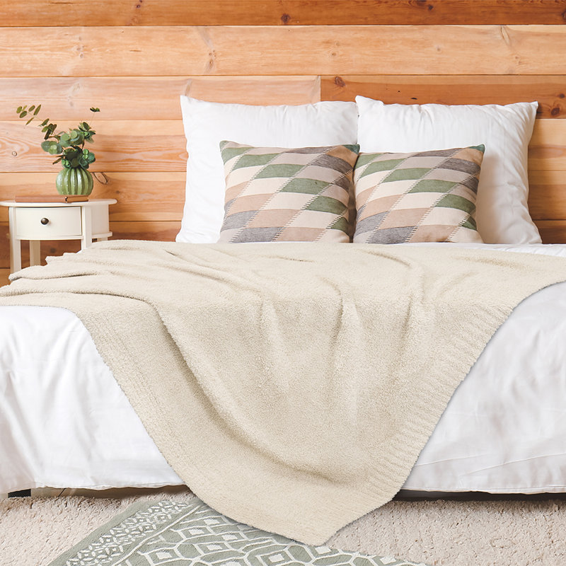 Cream Twin Reversible Fleece Knit Throw Blanket