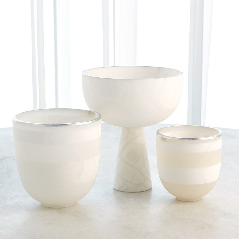 Striped Alabaster Bowl, 7.75" H x 8" W x 8" D