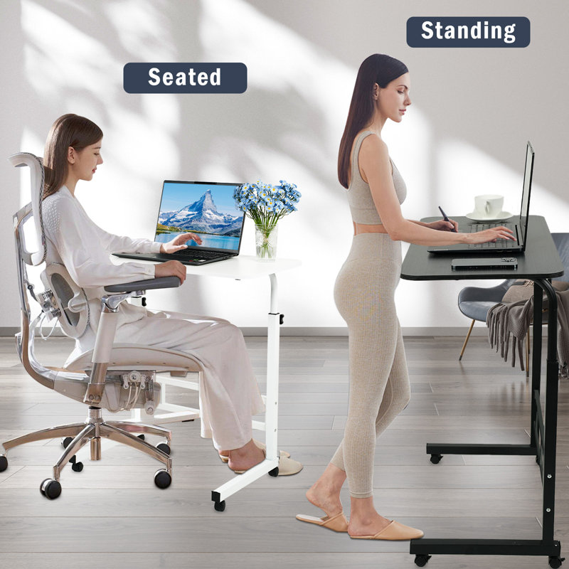 Mobile Side Table 23.7 Inch Computer Desk With Wheels Height Adjustable Rolling Potable Laptop Cart, C-shaped Bed Couch Sofa End Tables With Edge Stopper For Livingroom Bedroom