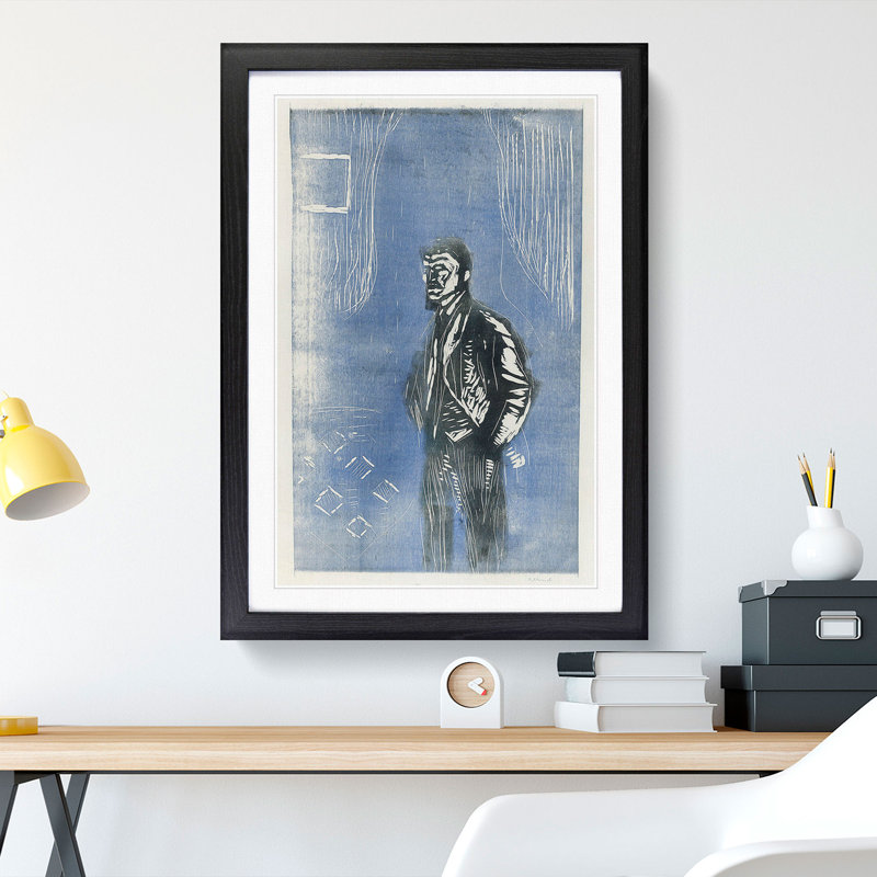 Self-Portrait by Edvard Munch - Picture Frame Painting, 48cm H x 36cm W x 2cm D, Black Framed