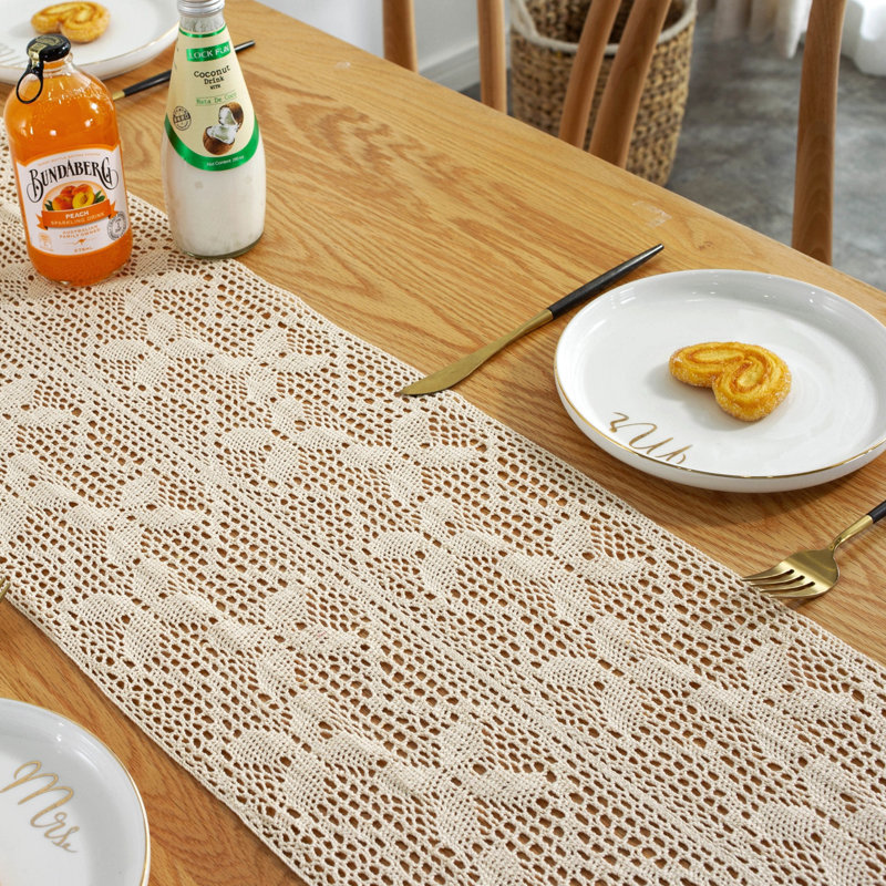 Farmhouse Rustic Cotton Table Runner With Tassels, 86" L x 12" D