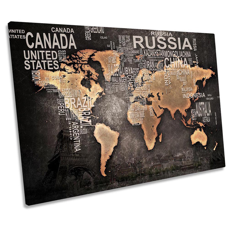 Distressed World Map - Wrapped Canvas Print, 30.5cm H x 45.7cm W
