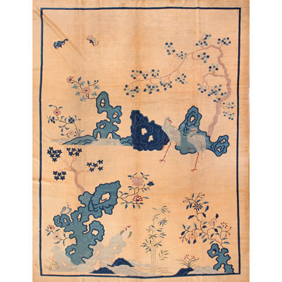 Antique Peking Chinese Floral Hand Knotted Pile Rug