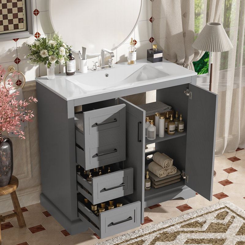 Meuble-lavabo moderne 36 "avec lavabo en céramique, Gris