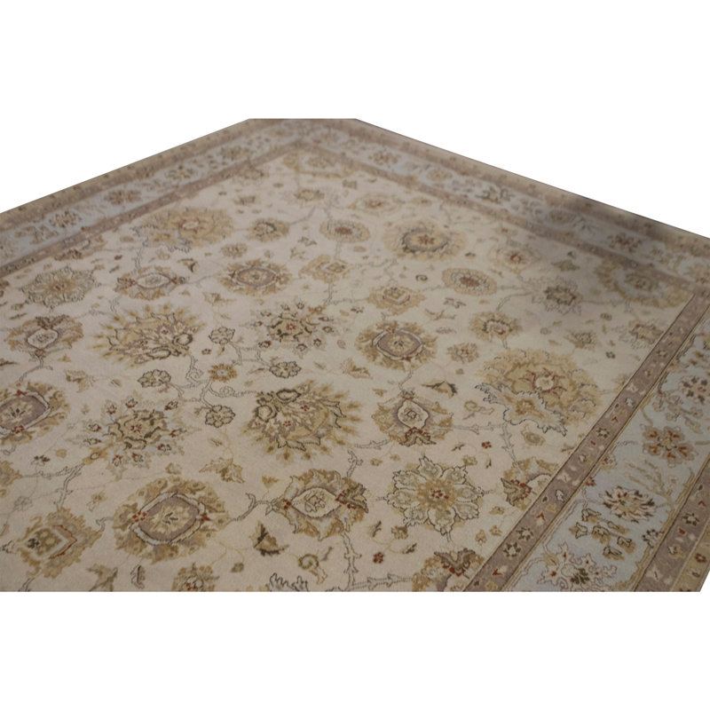 Tapis ivoire et bleu noué à la main de haute qualité