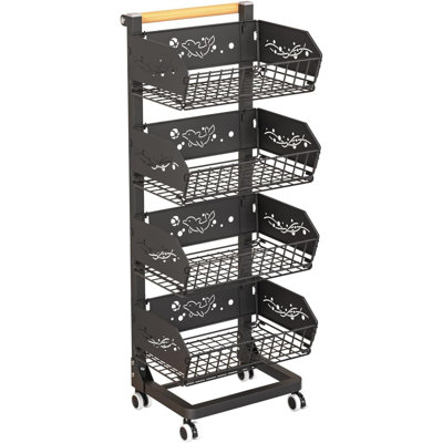 4-Tier Kitchen Snack Cart with Wheels - Upgraded wider and thicker, Multi-Purpose Rolling Storage Cart for