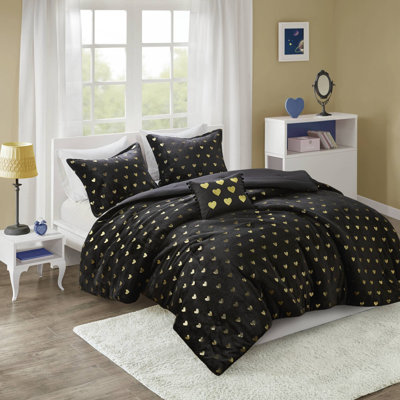 Ensemble d'édredon 3 pièces pour lit simple / simple TG avec coussin décoratif blanc / noir, certifié hypoallergénique doux