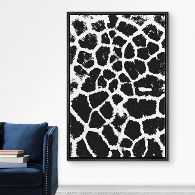 Black And White Giraffe Fur Spot Closeup - Floater Frame Print on Canvas