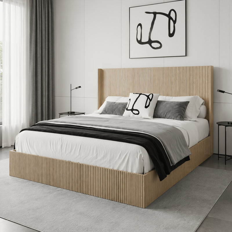 Tête de lit de 44,5 po, lit plateforme très grand avec rangement, King, Oak