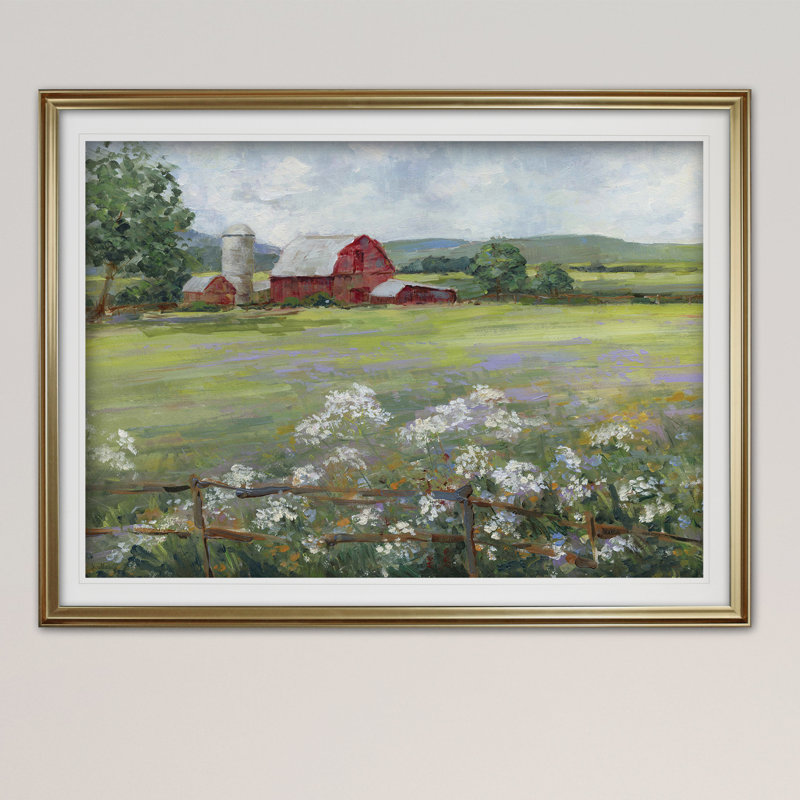 «Demetrice Bromborough 39_Le lit de fleurs, camion de livraison de ferme rose, art mural par Jen Bucheli, Cadre doré