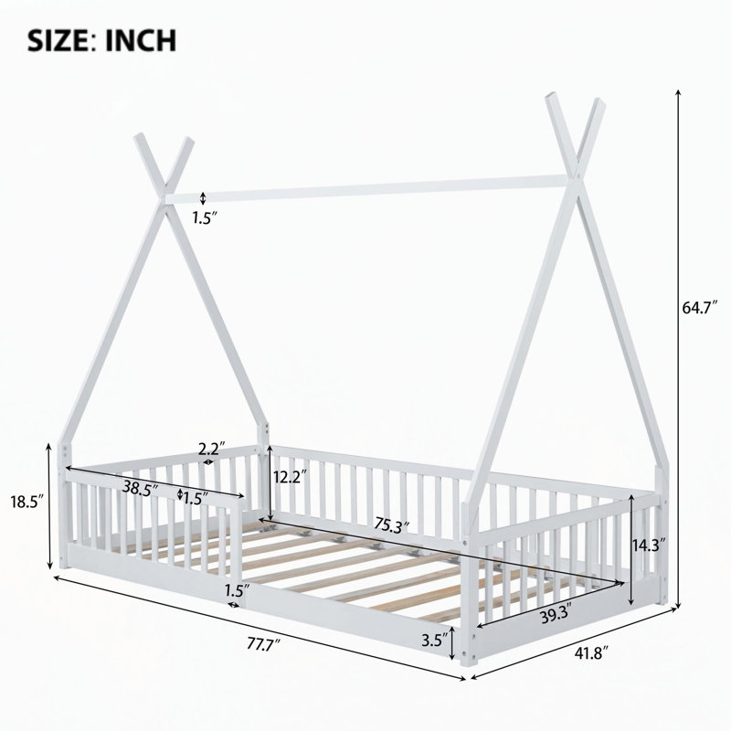 Lit simple en bois avec clôture, Blanc
