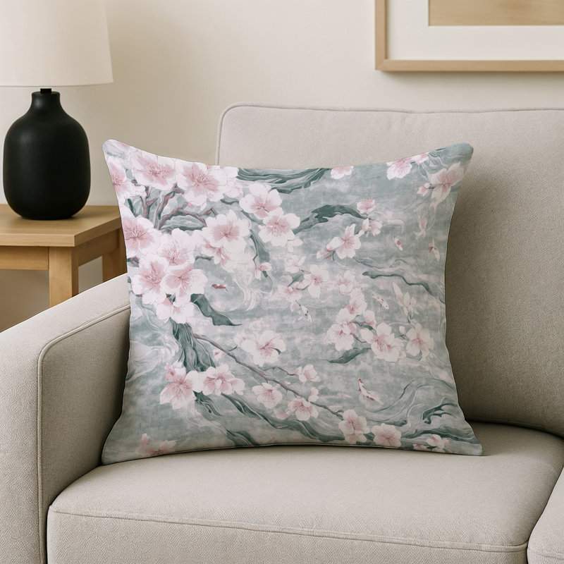 Coussin décoratif intérieur / extérieur gris Modern Modern, Floral blanc, Carré 16 po