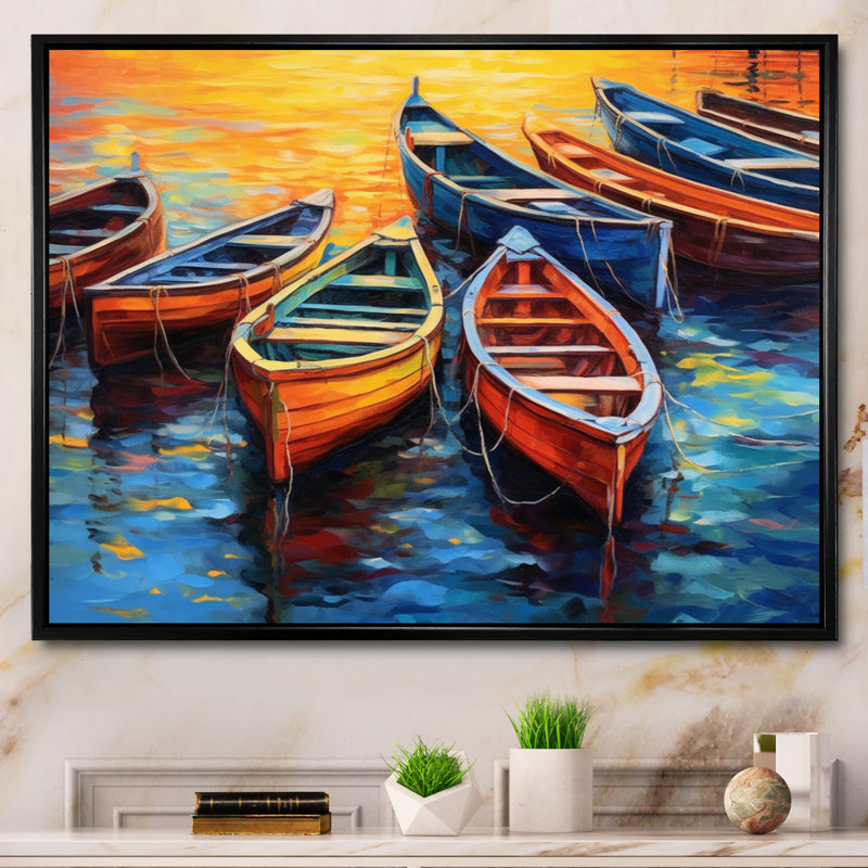 Bateaux dans le port I - art mural grand port côtier, Cadre flottant noir, 34" H x 44" W