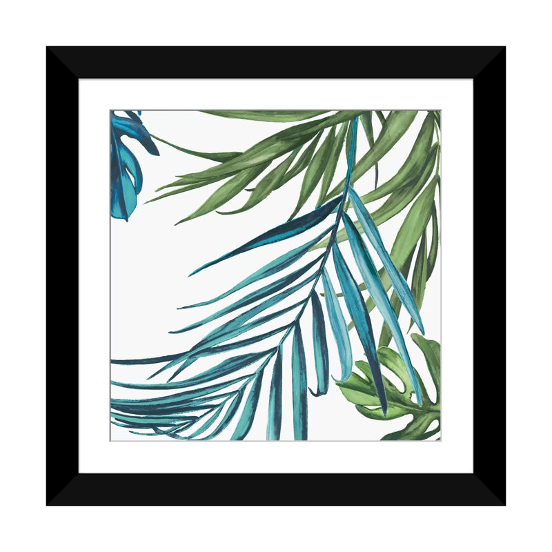 « palm leaves iii », impression sur toile, H 16 po x l 16 po x P 1 po, Papier d'art encadré noir, Blanc