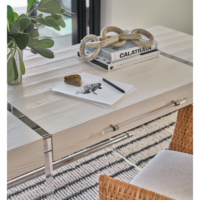 Soft White Oak Writing Desk with Acrylic Legs and Drawer