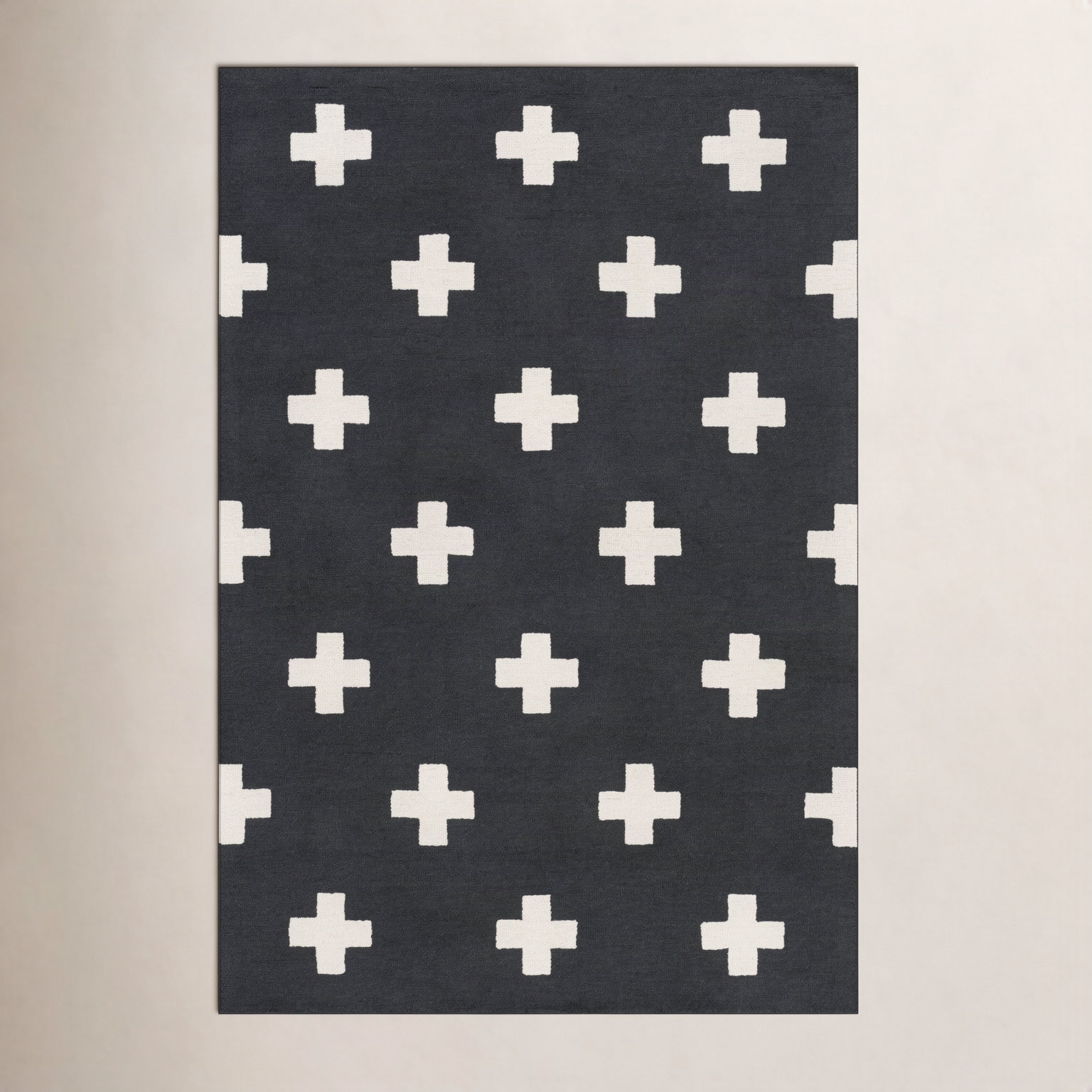 Cavan Black Hand-Tufted Geometric Wool Rug, Rectangle 7'6" x 9'6"