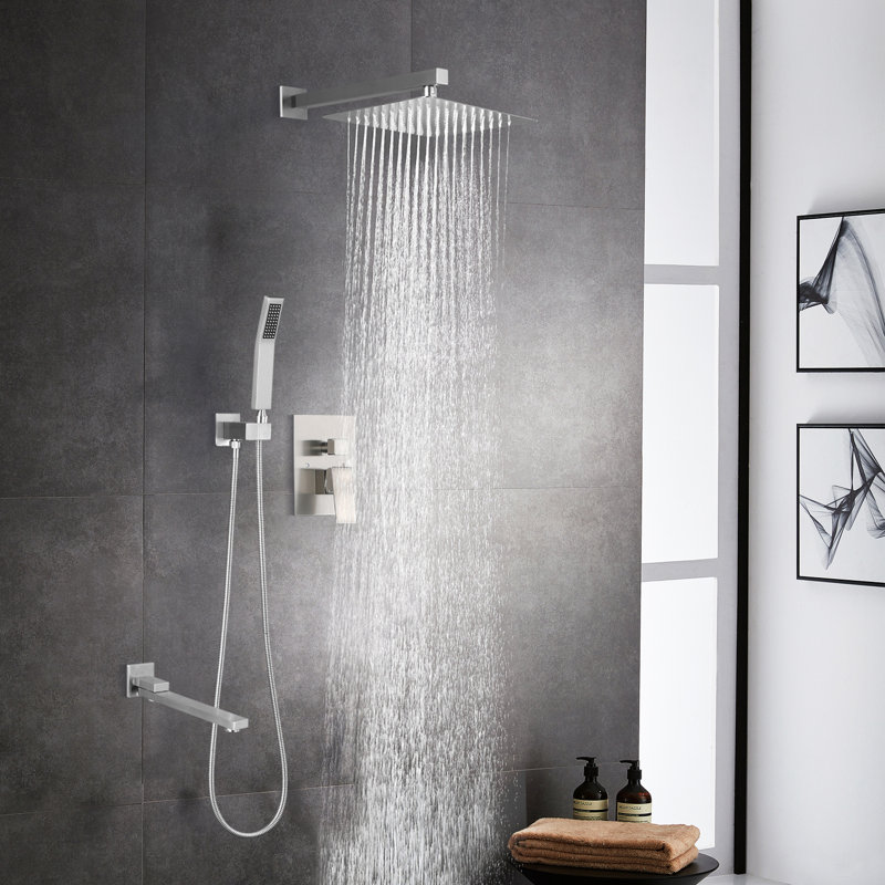 Système de douche complet à inverseur avec valve brute, Nickel brossé