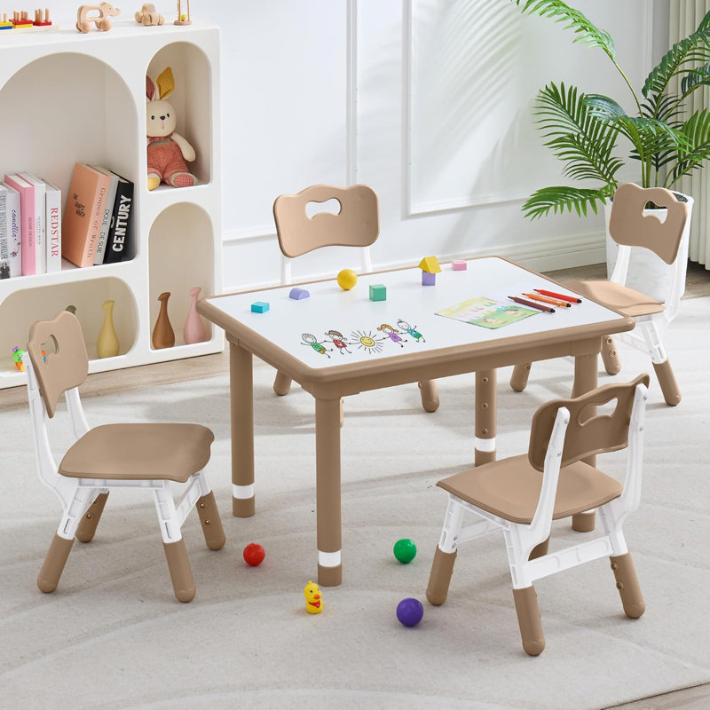 Kids Table and 4 Chairs Set, Height Adjustable (17.7"-26.1") Toddler Table and Chair Set, Multi-Activity Table with Graffiti Desktop, Children’s Table and Chairs for Classroom, Home & Daycare