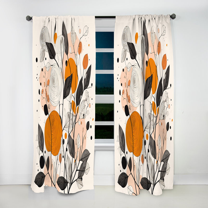 Retro Terracotta Wildflowers Illustration XII - Abstract Velvet Curtain - 1 Panel, 52" W x 95" L
