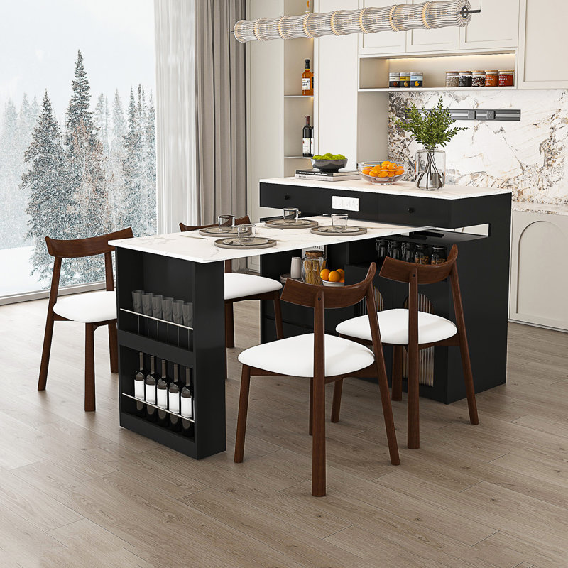 Ensemble d'îlot de cuisine avec 4 chaises en bois massif, 5 pièces: table, 4 chaises