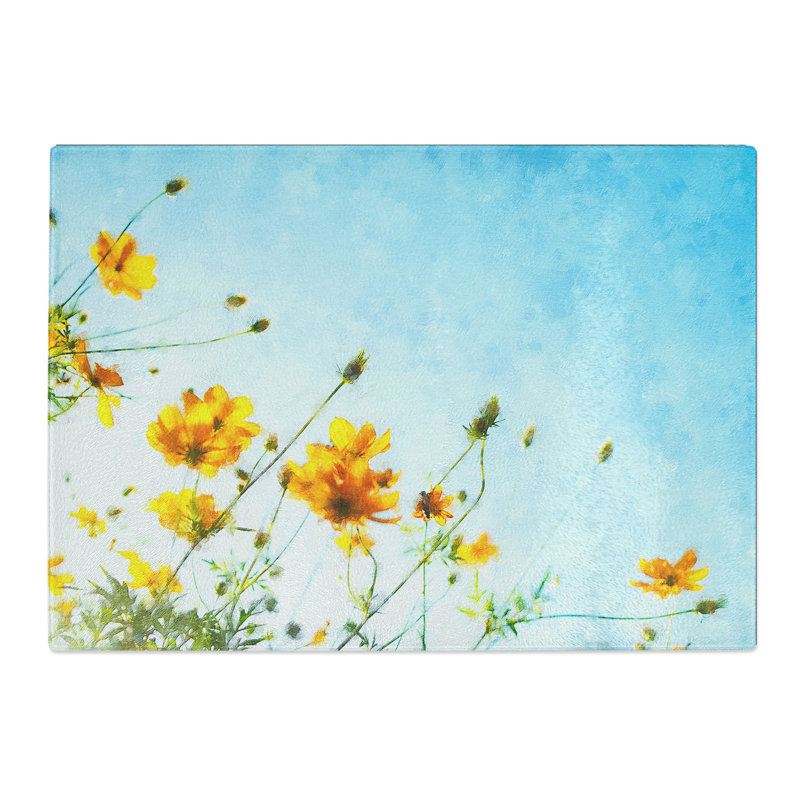 Tempered Glass Flowers Painting Chopping Board, 20 cm x 28.5 cm