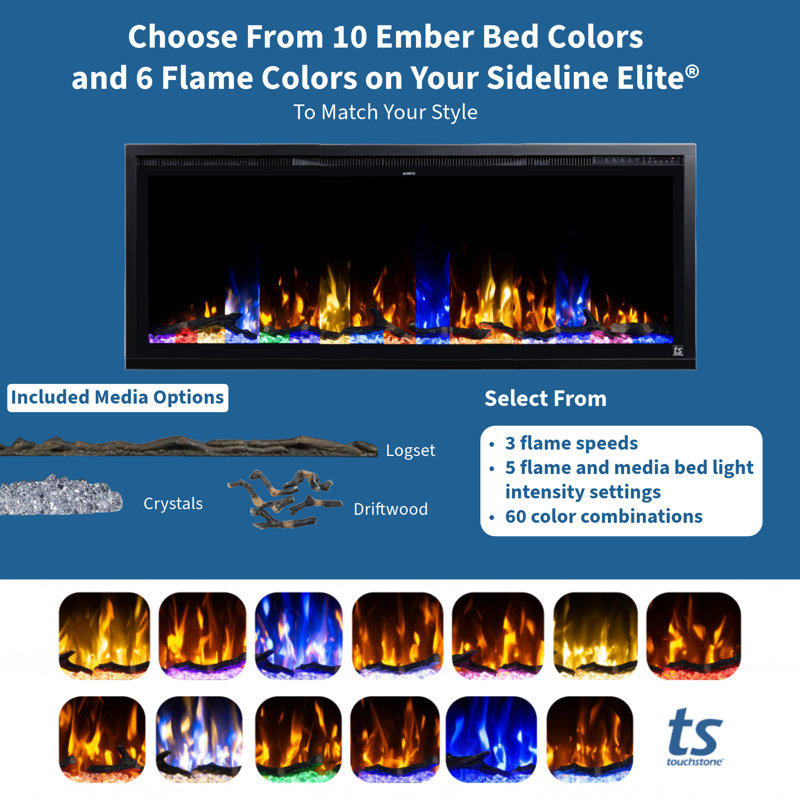 Sideline Elite Smart Electric Fireplace, 19.25" H x 59.75" W x 5.5" D