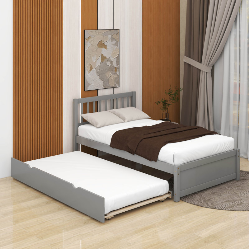 Lit plateforme simple en bois avec tiroirs, gris