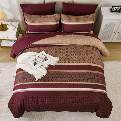 7-Piece Striped Patchwork Comforter Set - Soft Lightweight All Season Microfiber Bedding