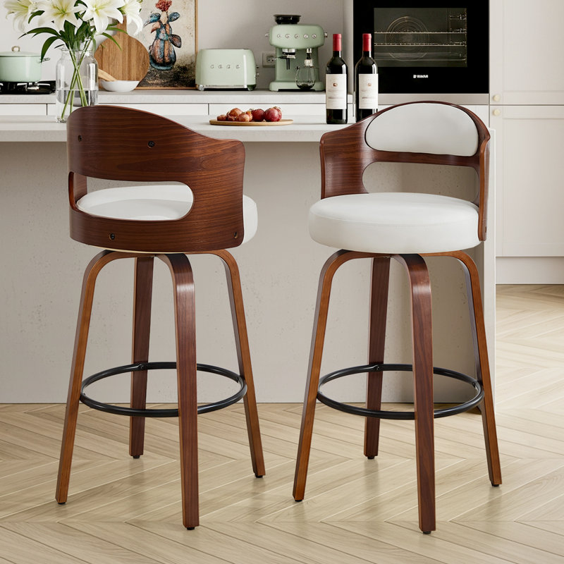 Ensemble de 2 tabourets de bar pivotants à hauteur de comptoir, tabourets rotatifs à 360 ° en bois massif avec dossier et siège rembourré en polyuréthane, capacité de 330 lb (hauteur de siège de 26 po)