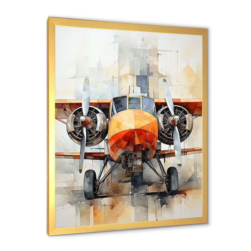 Portrait d'un avion sur toile, Encadrement doré, H 40 po x l 30 po x P 1,5 po