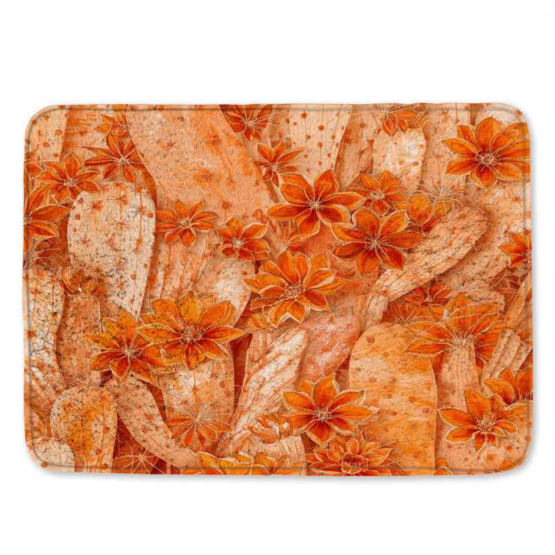 Tapis de bain fleurs de cactus orange, L 34 po x L 21 po