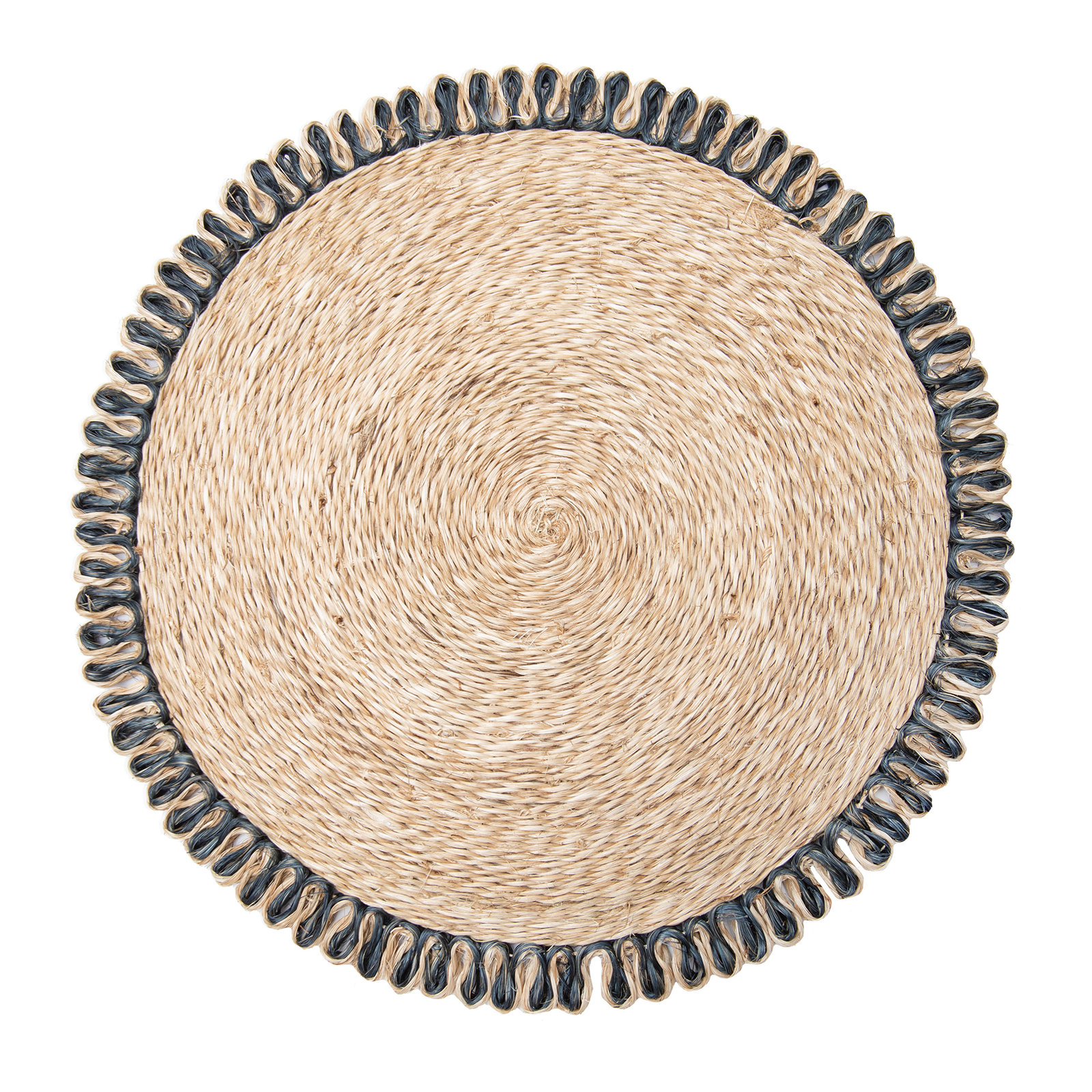 Amaretto Abaca Round Placemat, Natural/Navy