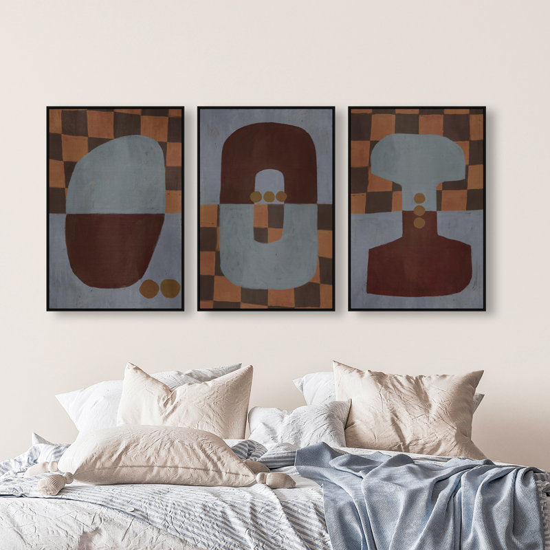 Checkered Dominos Set Set by Oliver Gal, 25"H x 37"W, Black Floater Frame