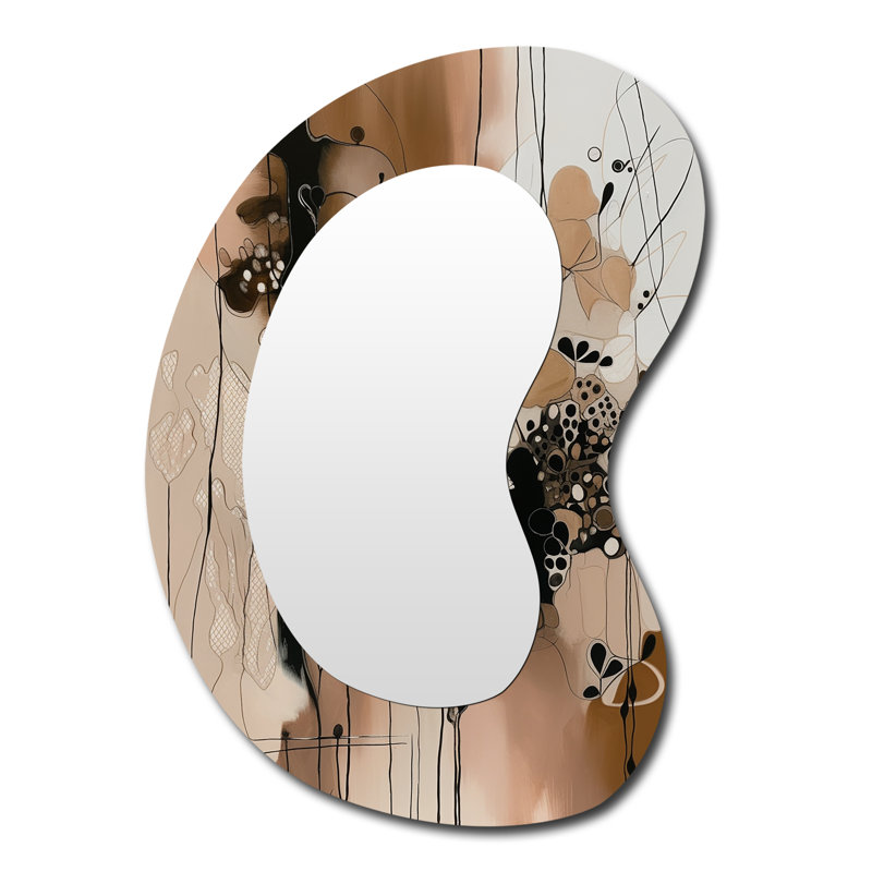 Petrus Brown And Black Artistic Freedom I - Abstract Asymmetrical Large Mirror, Modern Unique Shape Decorative Wall Mirror, Printed Metal Art