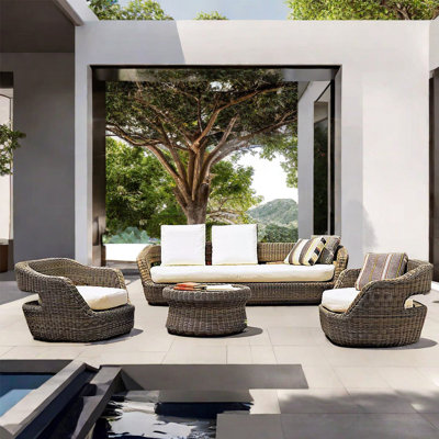 Courtyard waterproof PE rattan patio sofa set Wicker 5 - Person Patio Conversation Set with Cushions