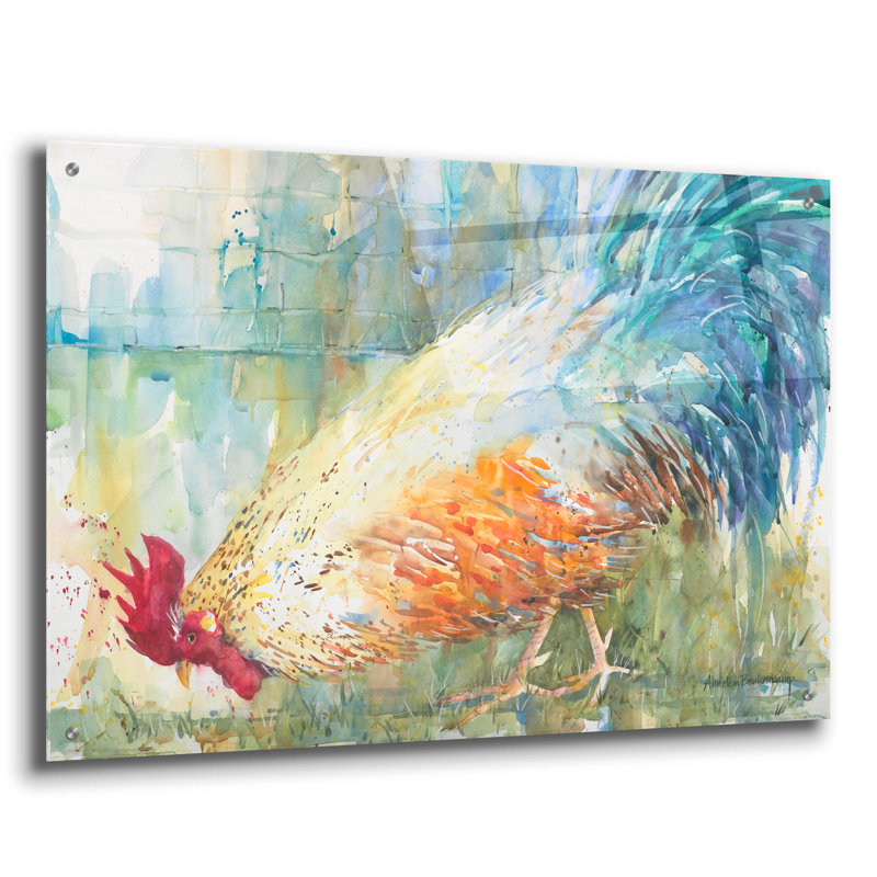 «Feathered Forager» par Annelein Beukenkamp, art mural en verre acrylique, H 24 po x l 36 po x P 0,2 po