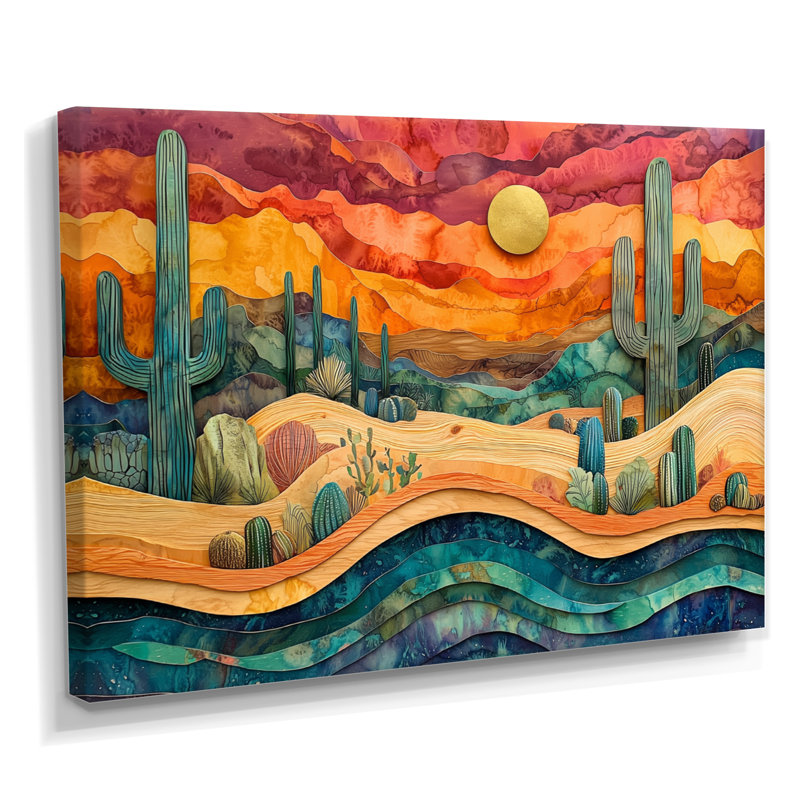 Cactus Desert On A Top Of Wooden Slide II - Cactus Wall Art, Wrapped Canvas, Does Not Apply, 24" H x 32" W