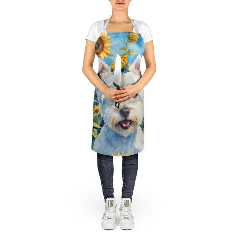 Westie en tablier tournesols
