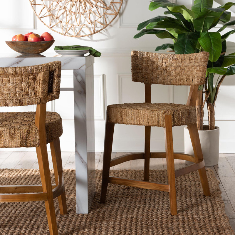 Binisha Bali & Pari Sabit Bohemian Seagrass And Mahogany Wood Counter Stool