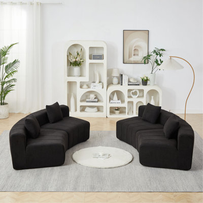 Chenille Curved Sectional Sofa With 4 Pillows,Curved Symmetrical Modular Semi Circular Sofa Sectional For Bedroom, Living Room, Office For Leisure Or Nap, Reading Room, And Lobby