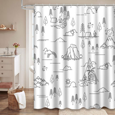 Hiking Mountains Camp Pine Trees Landscape Shower Curtain with 12 Hooks