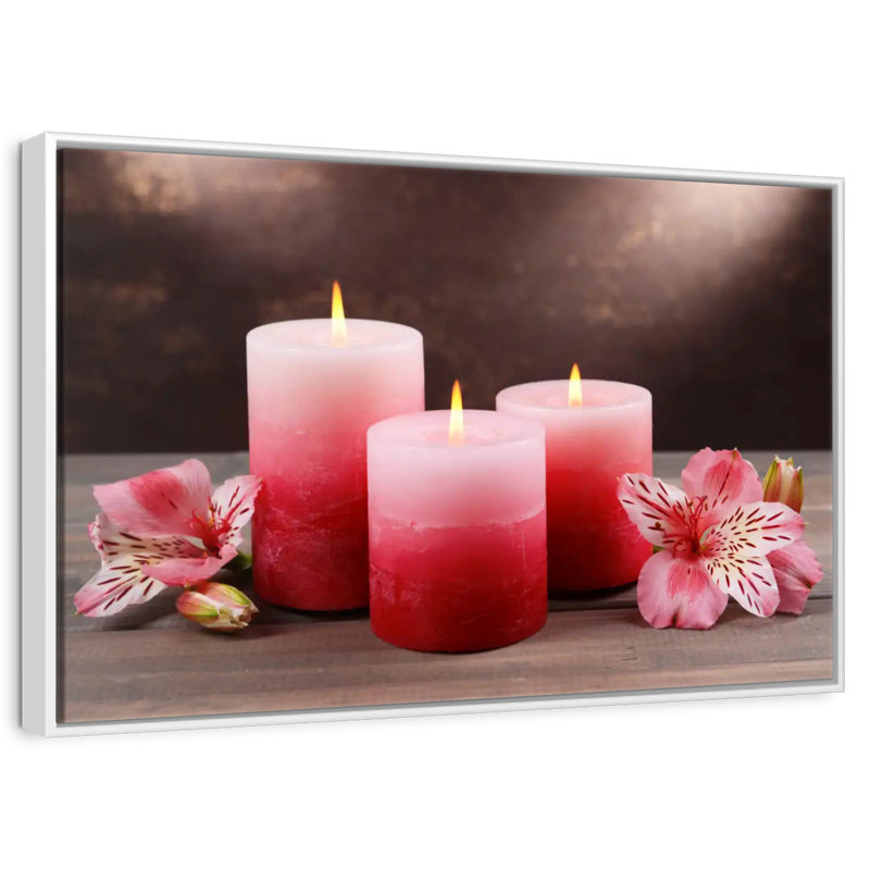 Spa Pink Candles, Floating Frame White, 40" X 27"